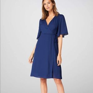 Navy Blue Wrap Dress With Bell Sleeves